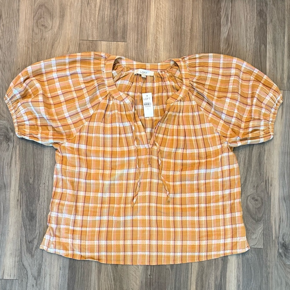 NWT LOFT Sunset-Colored Plaid Shirt Size L